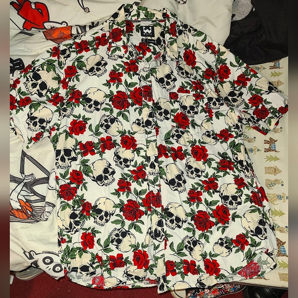Men's Skull & Rose Print Shirt